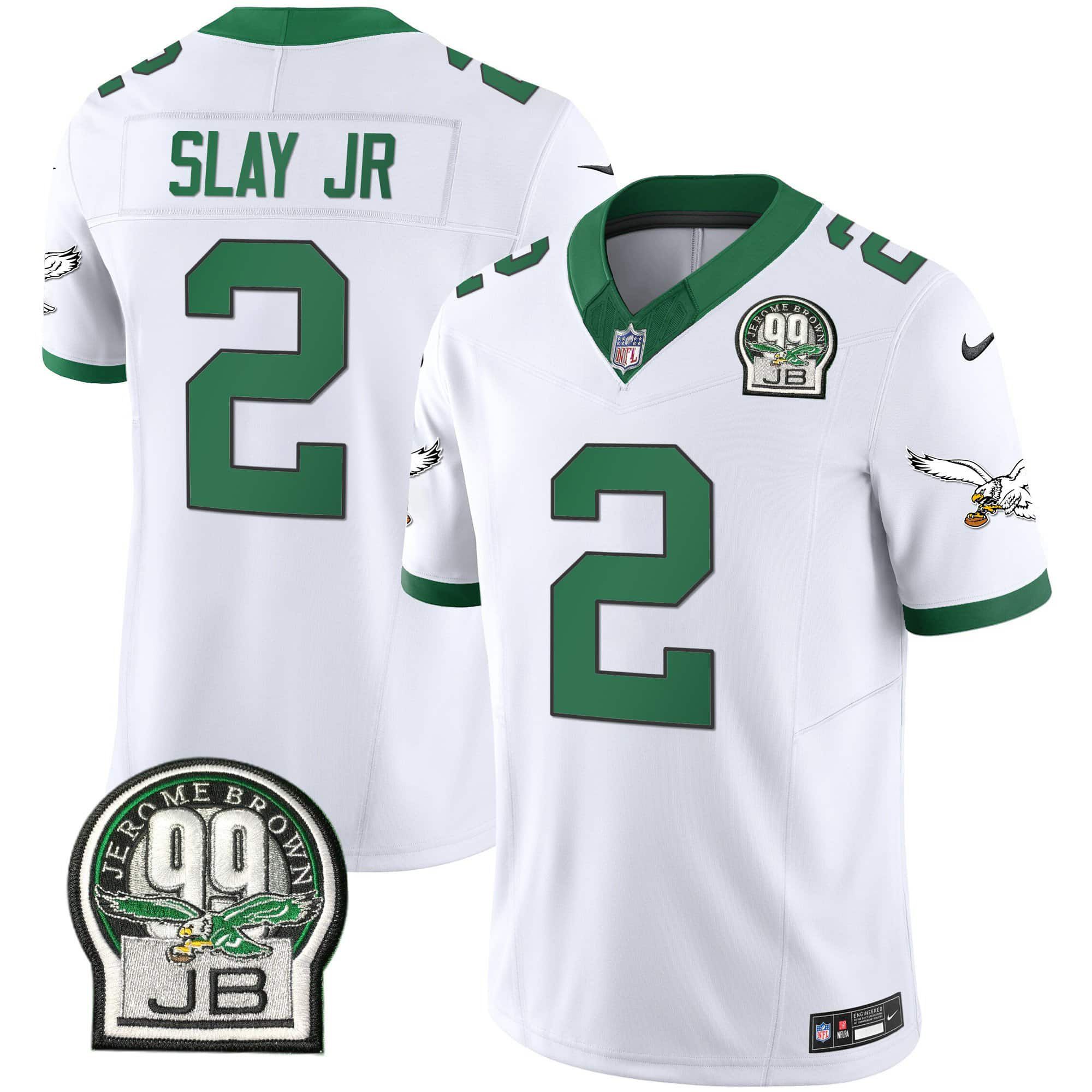 Men Philadelphia Eagles 2 Slay jr White 2024 Nike Jerome Brown Patch Alternate Limited NFL Jersey